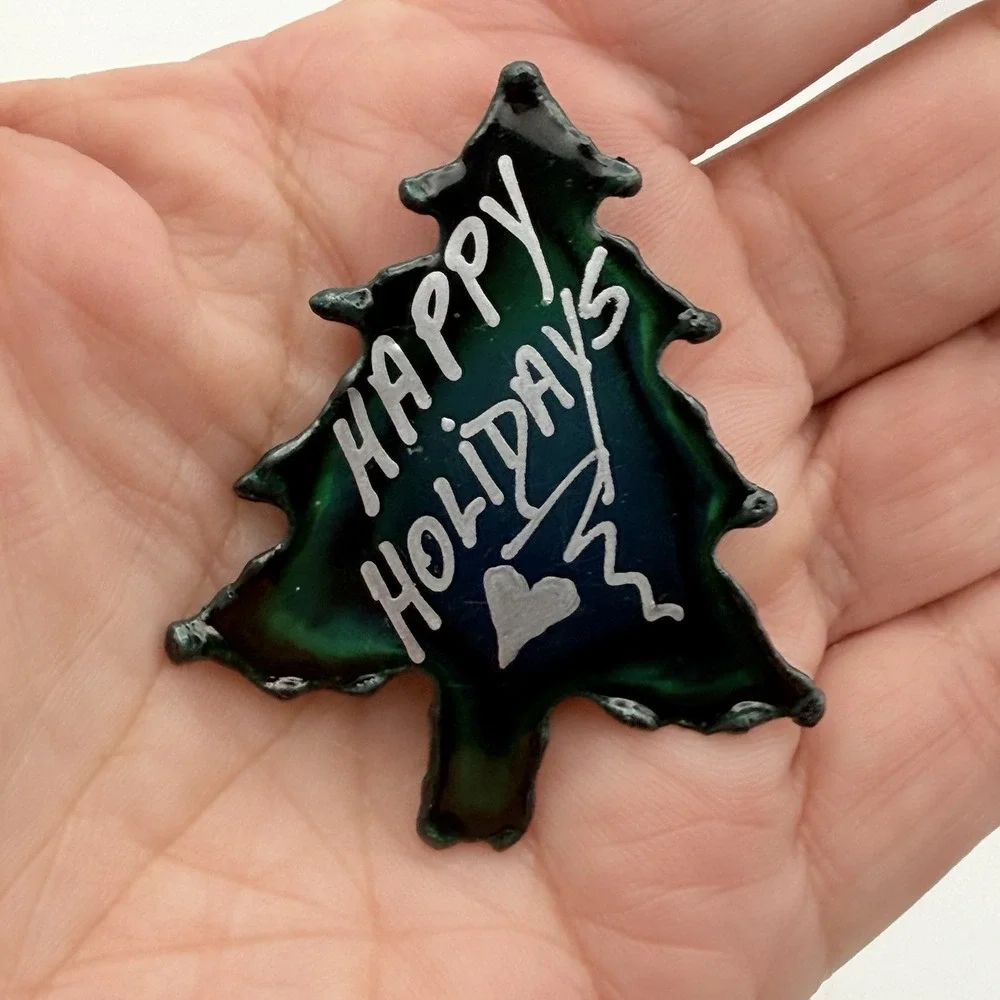 David Wright Designs Brooch Green Christmas Tree Happy Holidays Artisan Pin